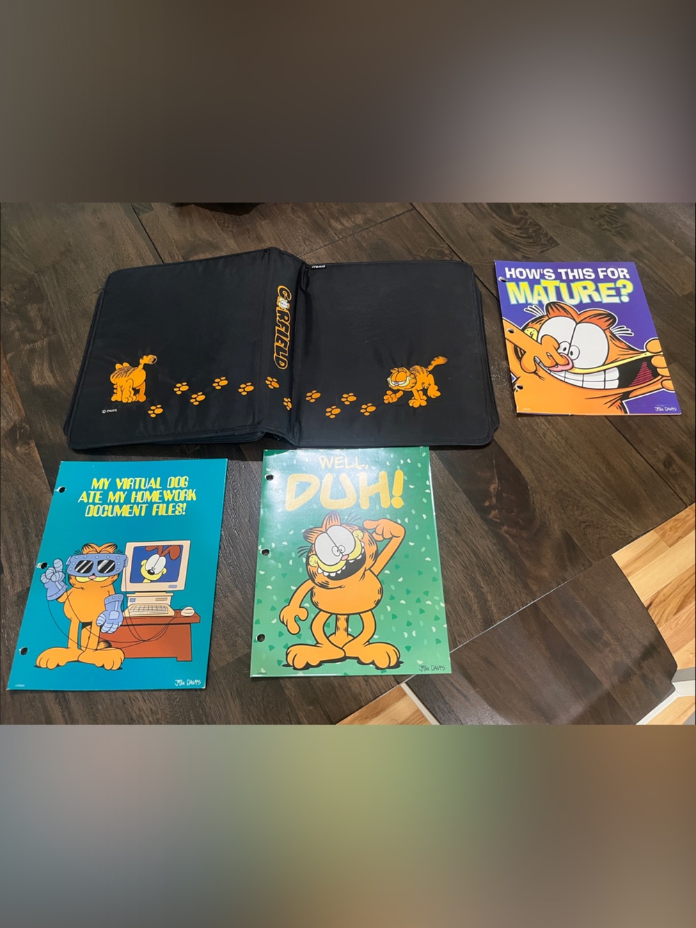 90s Vintage Garfield Mead PAWS Binder w/ 3 Garfield Pocket Folders
